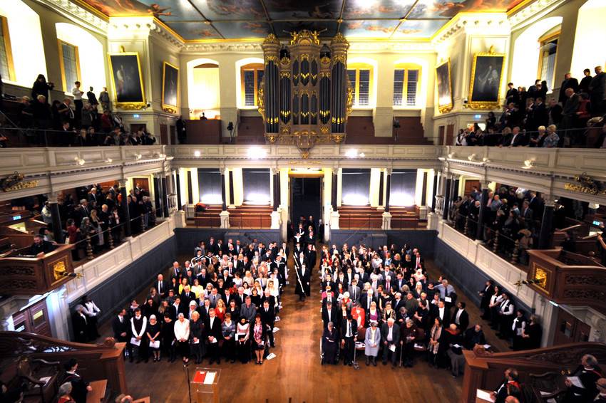 The academic procession into the Sheldonian Theatre marks the start of the ceremony